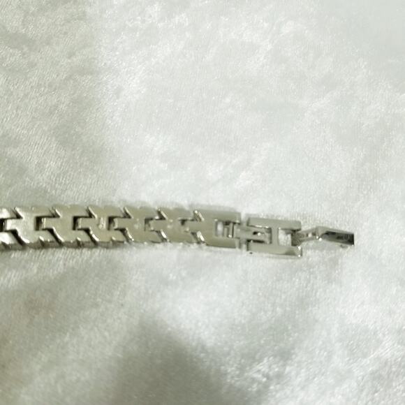 Silvertone rhinestone double clasp 7" bracelet 1.1478 - Picture 13 of 16